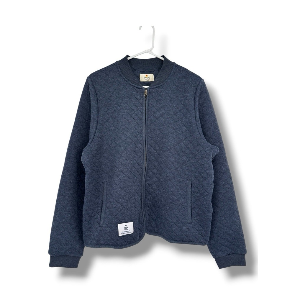 Marine Layer Corbet Quilted Bomber Jacket Women's XL Navy Corporate Logo Zip